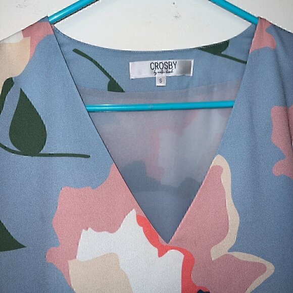 Crosby by Mollie Burch Lined Dress Bell Sleeves Flowers Blue - size S - Picture 4 of 5